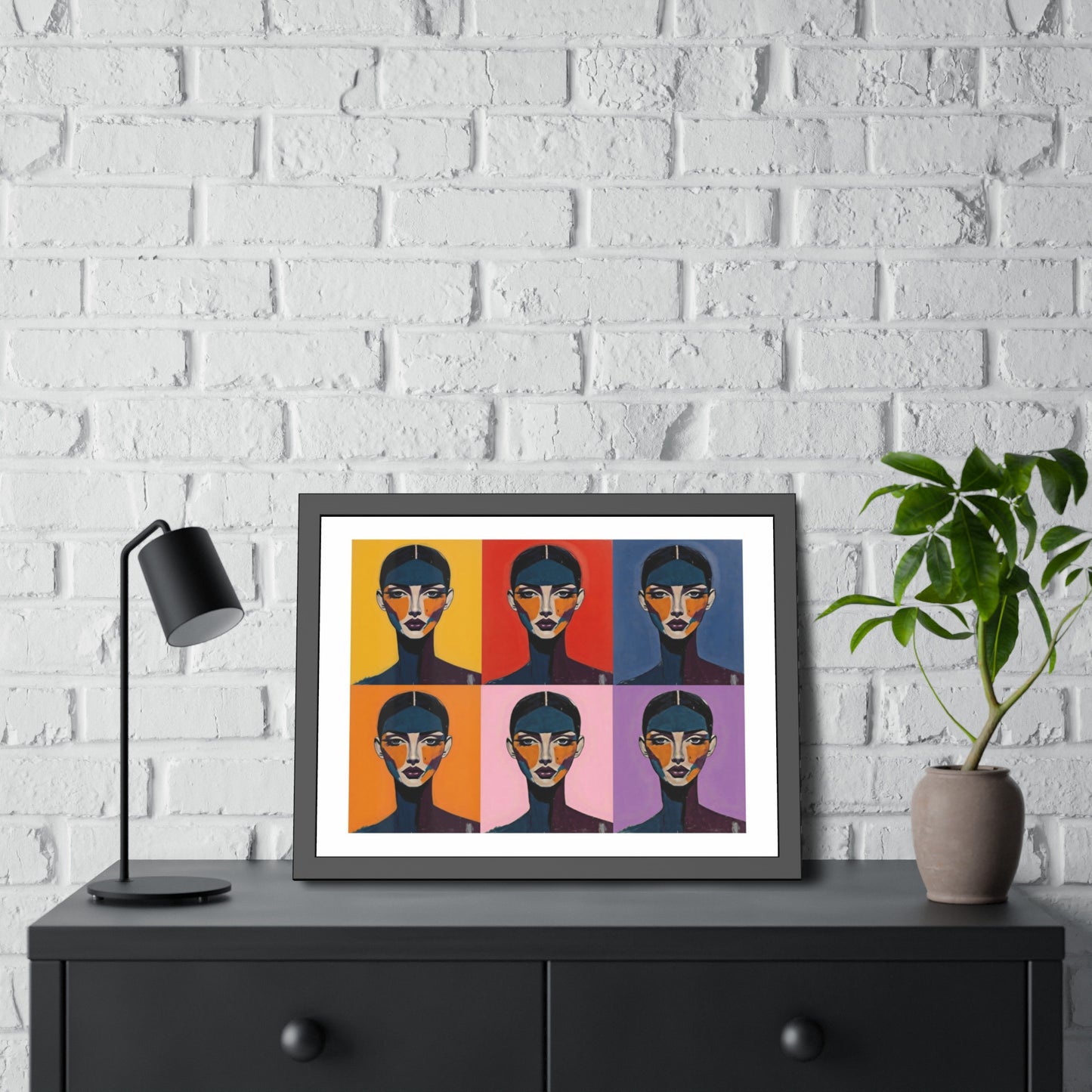 Pop Art Portrait Framed Poster — Colorful Six-Panel Modern Wall Art