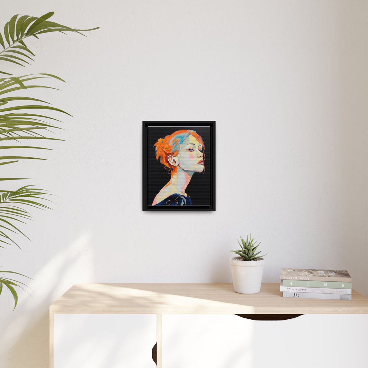 Framed Matte Canvas Portrait — Vibrant Multi‑Color Woman Wall Art