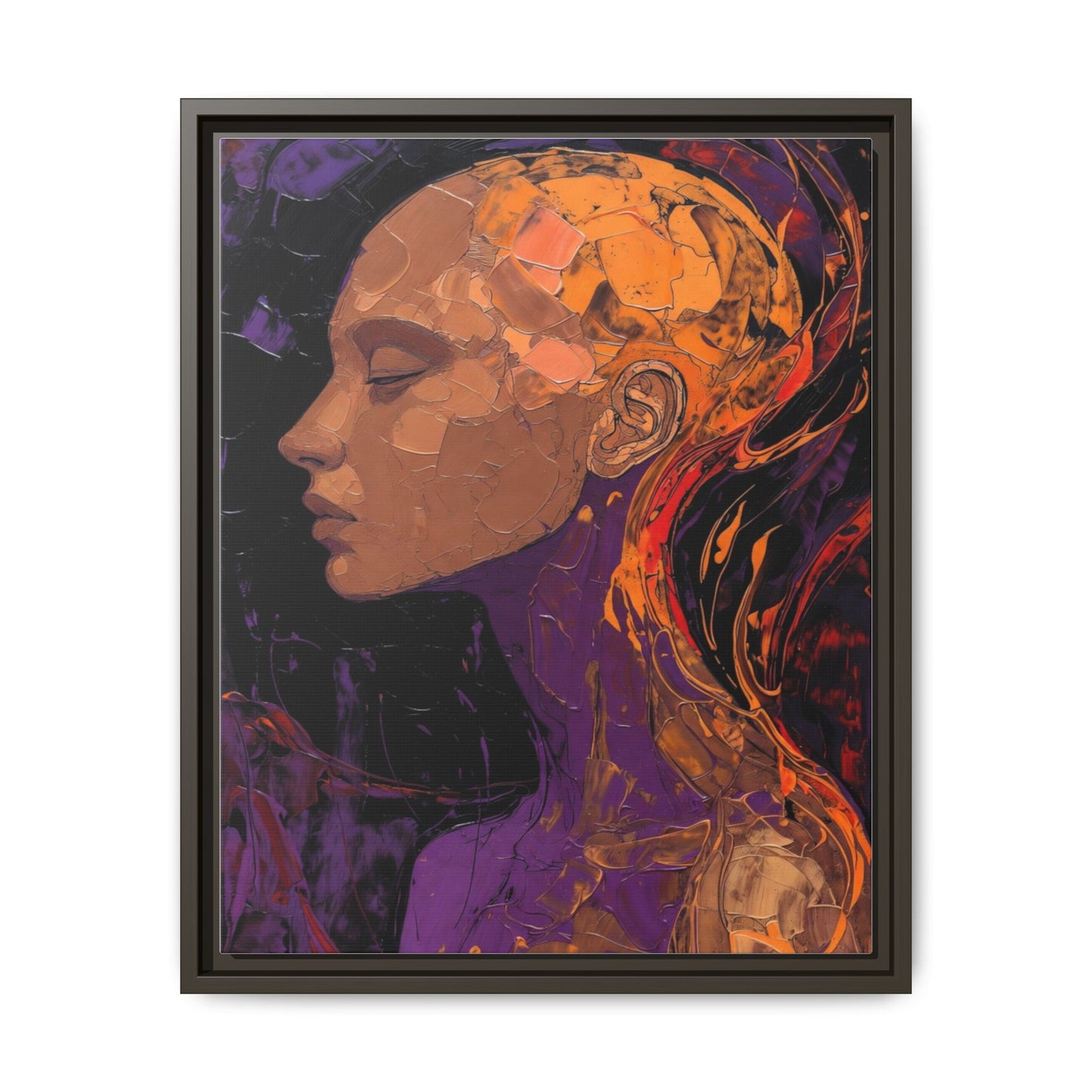 Abstract Profile Portrait Matte Framed Canvas — Multicolor Feminine Art Print