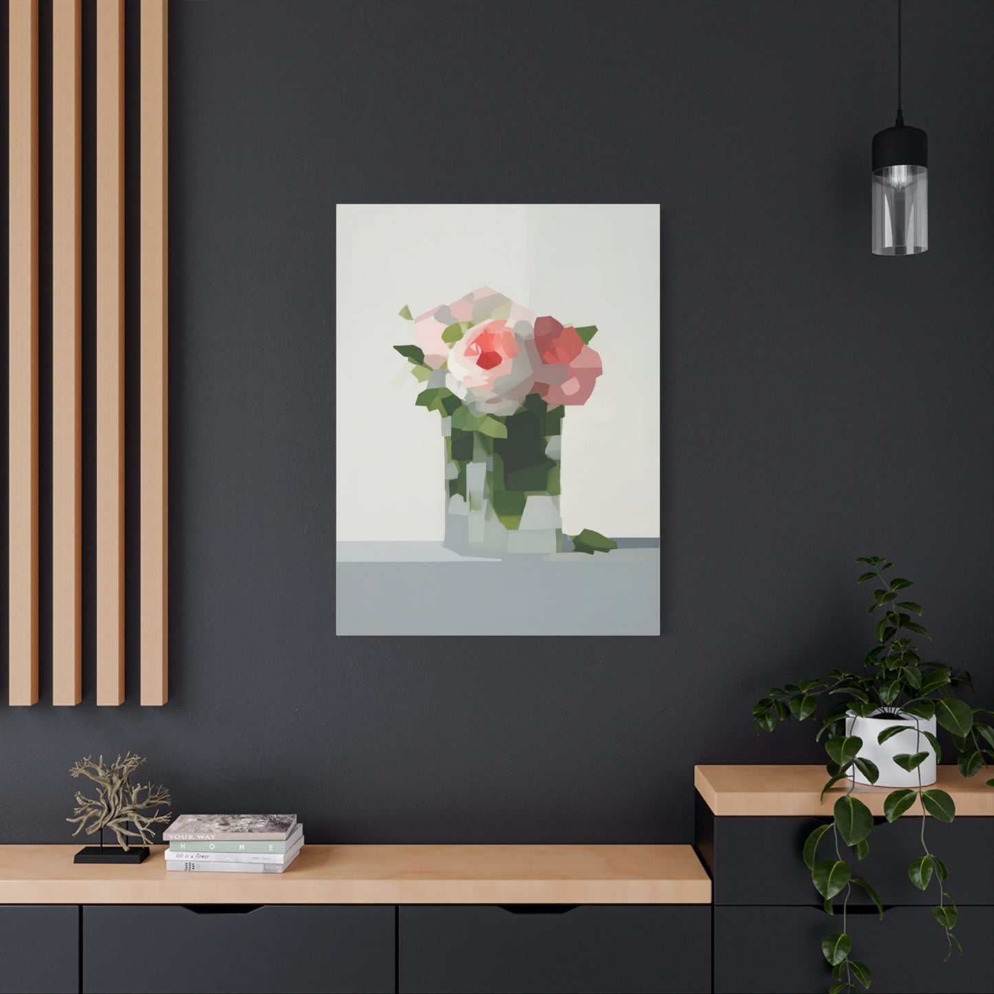 Pink Roses Geometric Canvas Print — Stretched Matte Wall Art