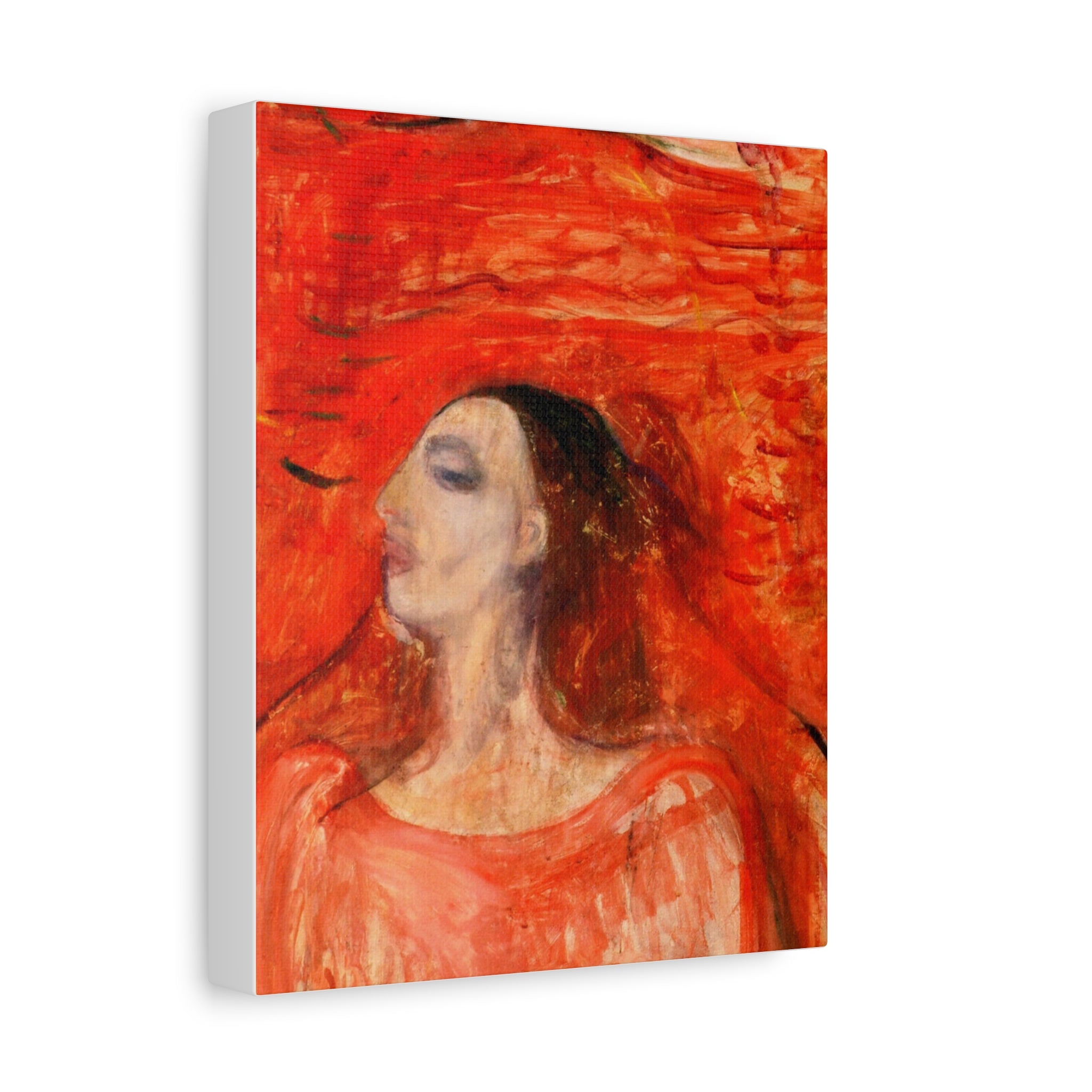 Woman's Head against a Red Background by Edvard Munch Matte Canvas Wall Art
