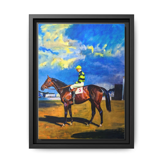 Framed Matte Canvas — Jockey on Racehorse Vintage Equestrian Wall Art