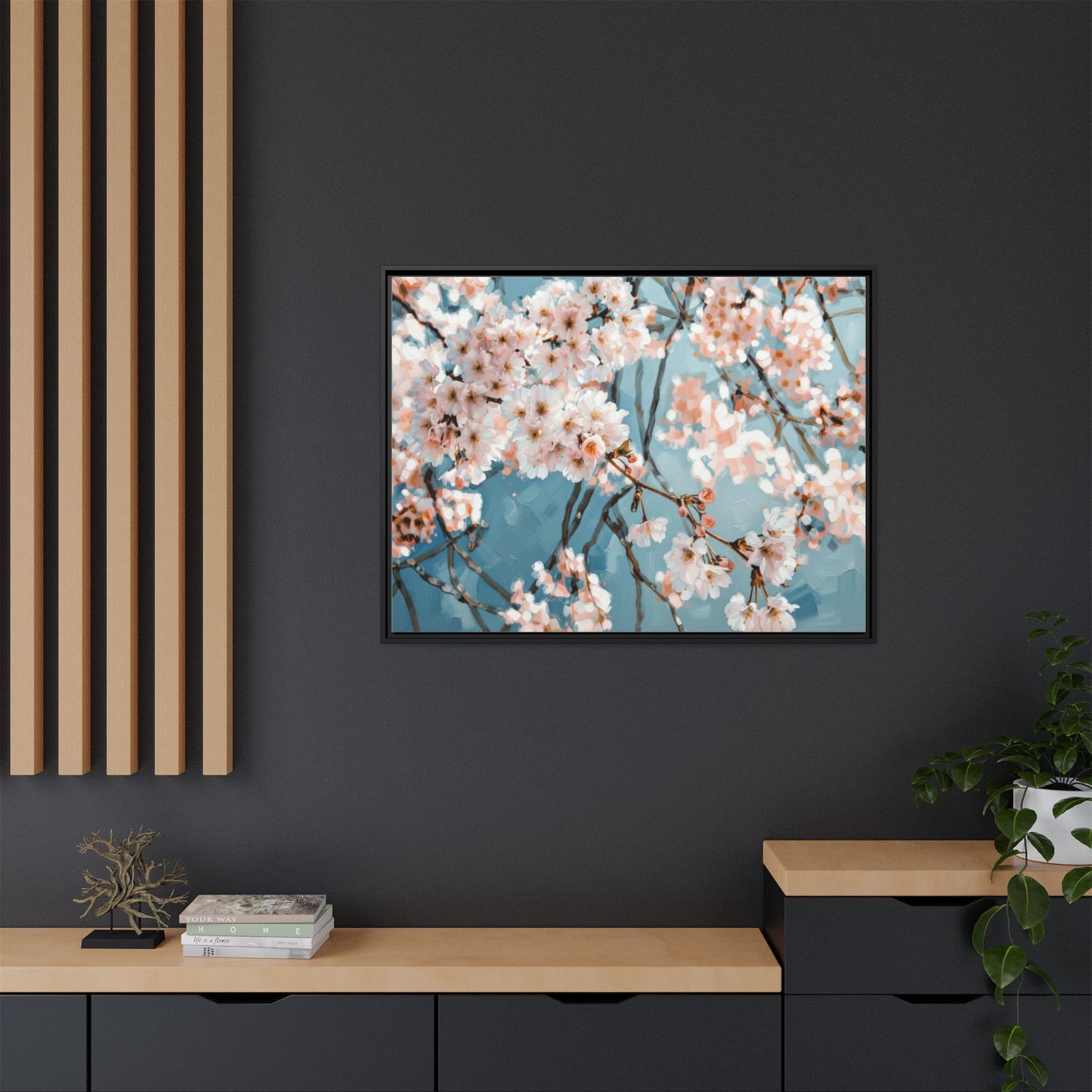 Framed Cherry Blossom Matte Canvas Print — Soft Pink Floral Wall Art