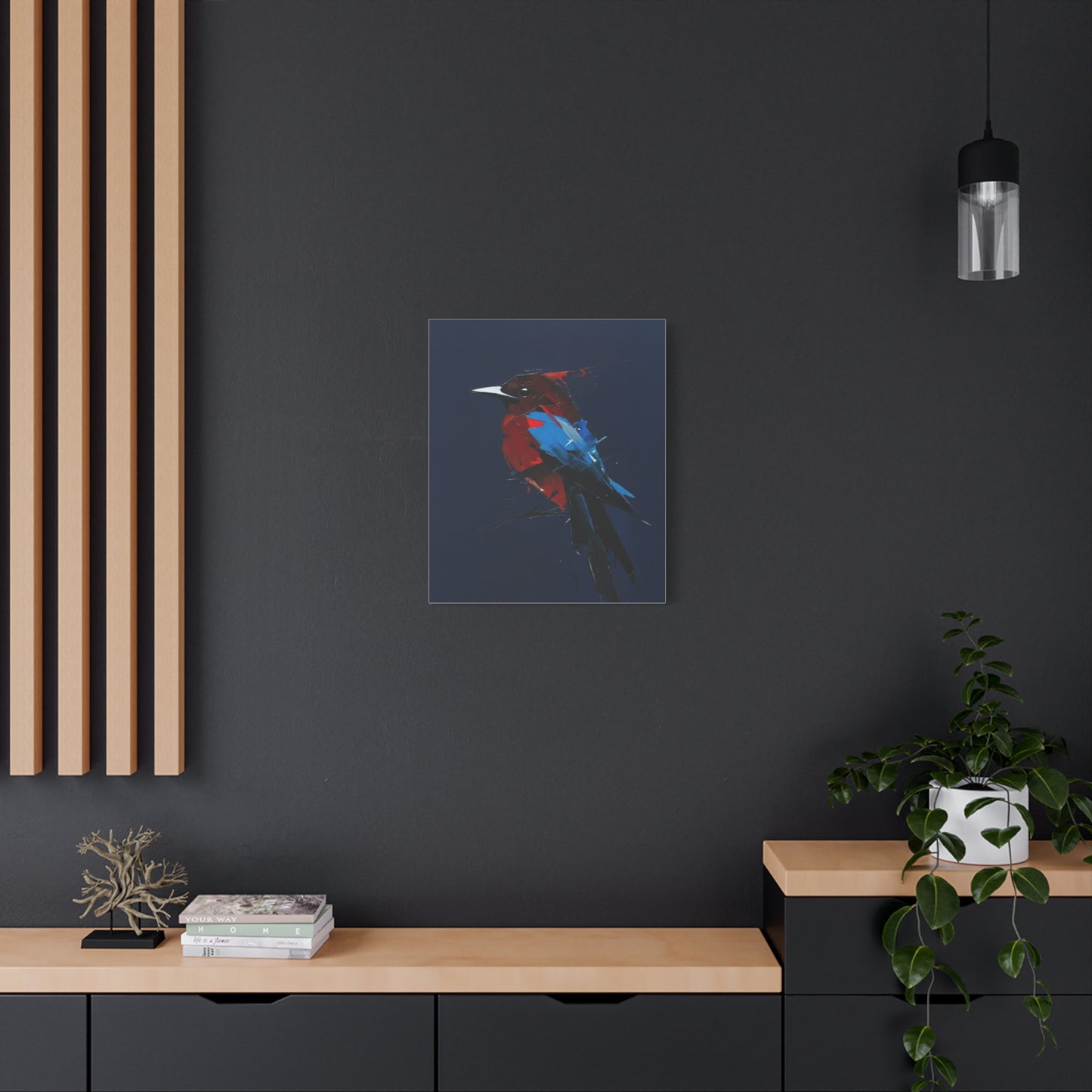 Abstract Red & Blue Bird Canvas Print — Matte Stretched Wall Art