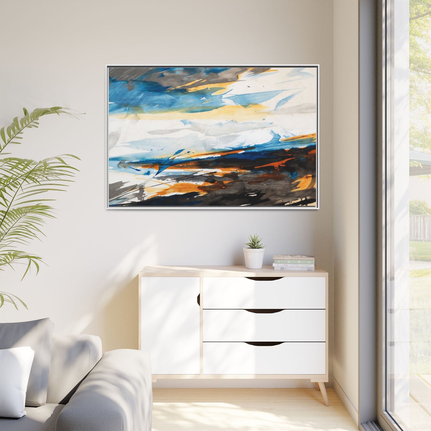 Abstract Coastal Waves Matte Canvas Framed Wall Art