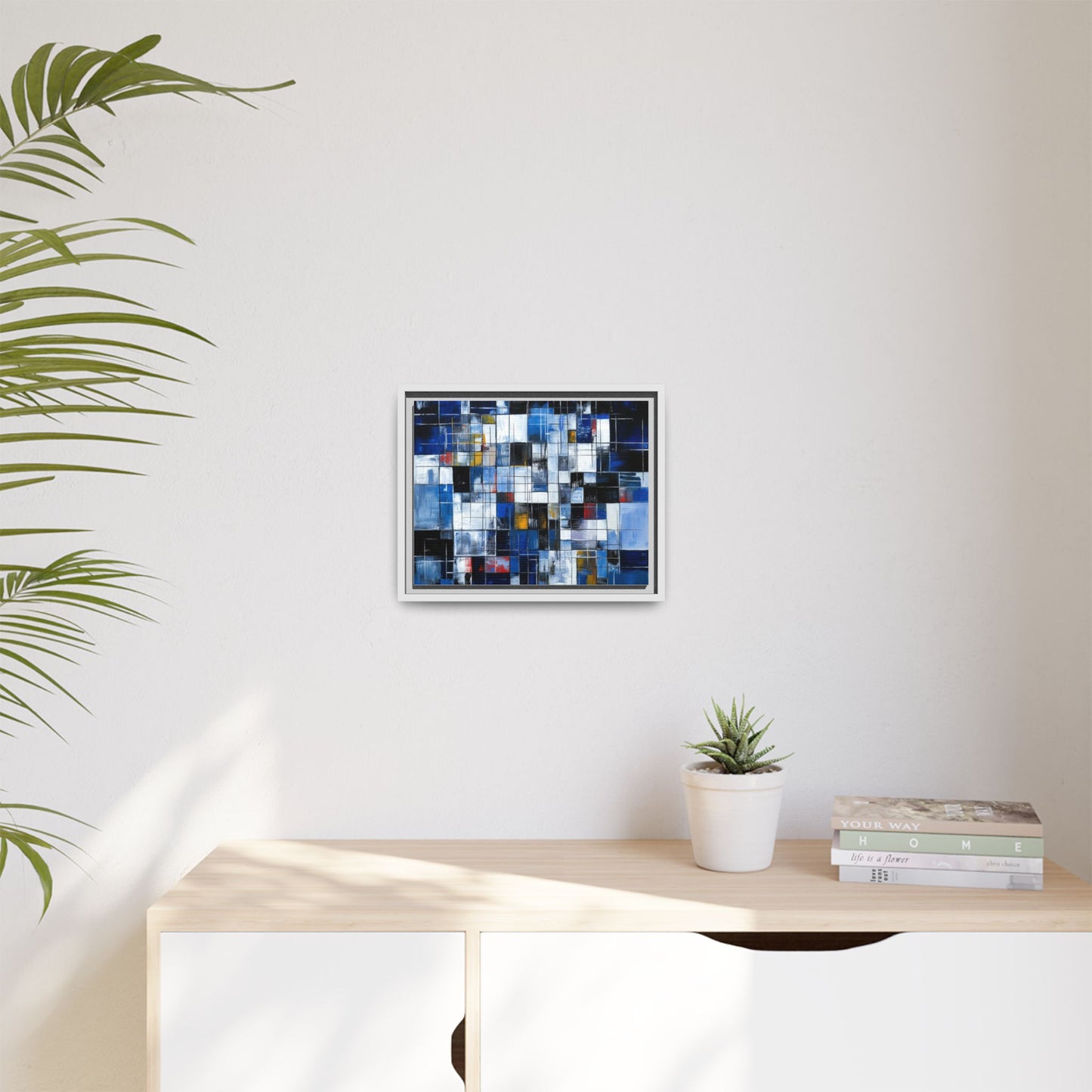 Abstract Blue Grid Matte Canvas Framed Art Print
