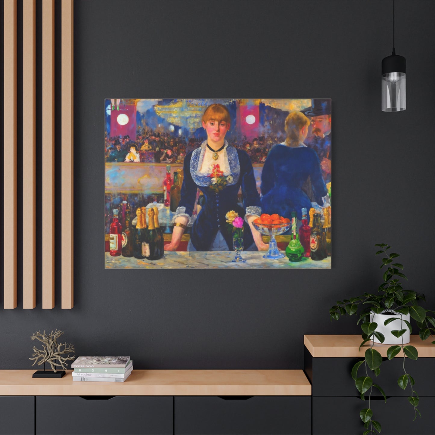 Bar at the Folies-Bergère Matte Canvas Print — Édouard Manet Style Barmaid Wall Art