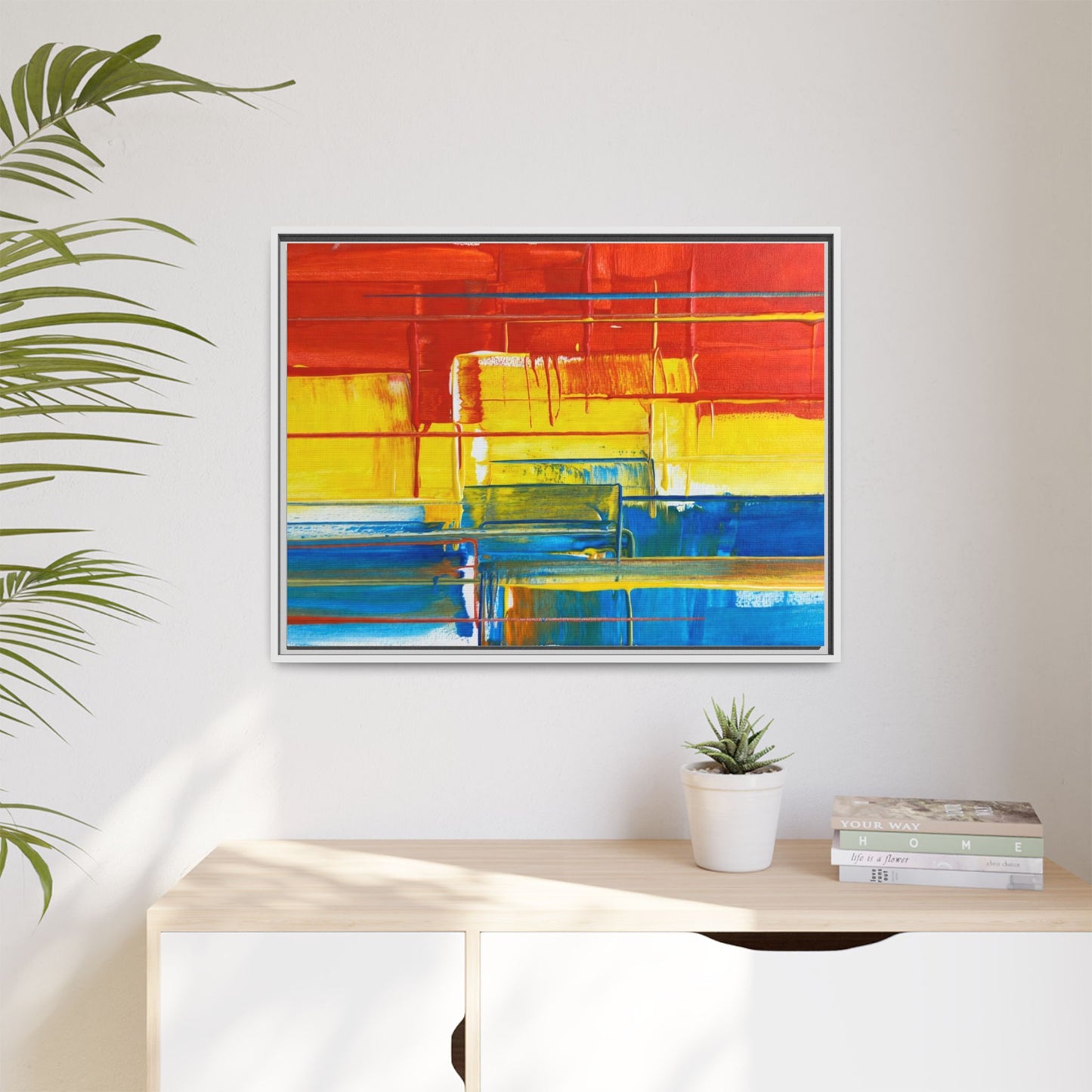 Abstract Multi-Color Framed Canvas Art — Modern Geometric Wall Decor
