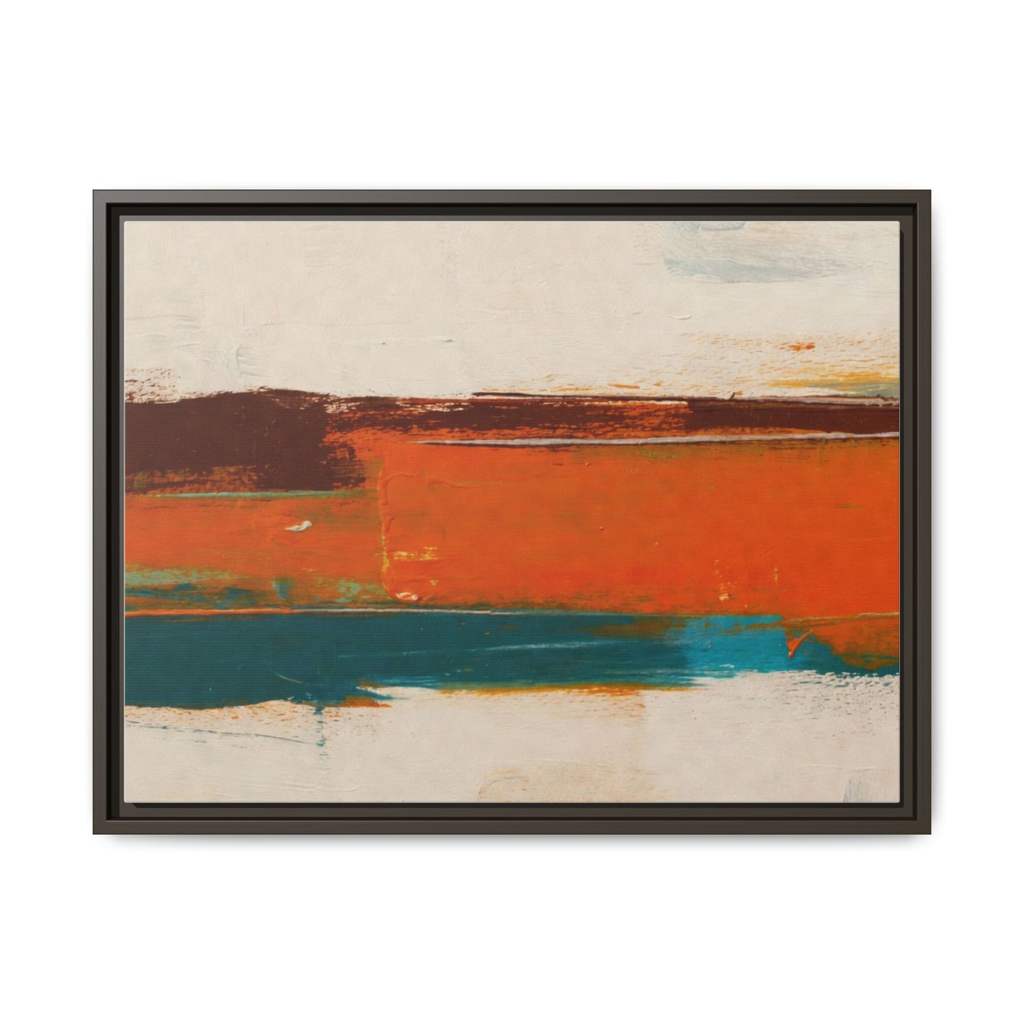 Abstract Horizon Matte Canvas Framed Print — Modern Orange Teal Wall Art