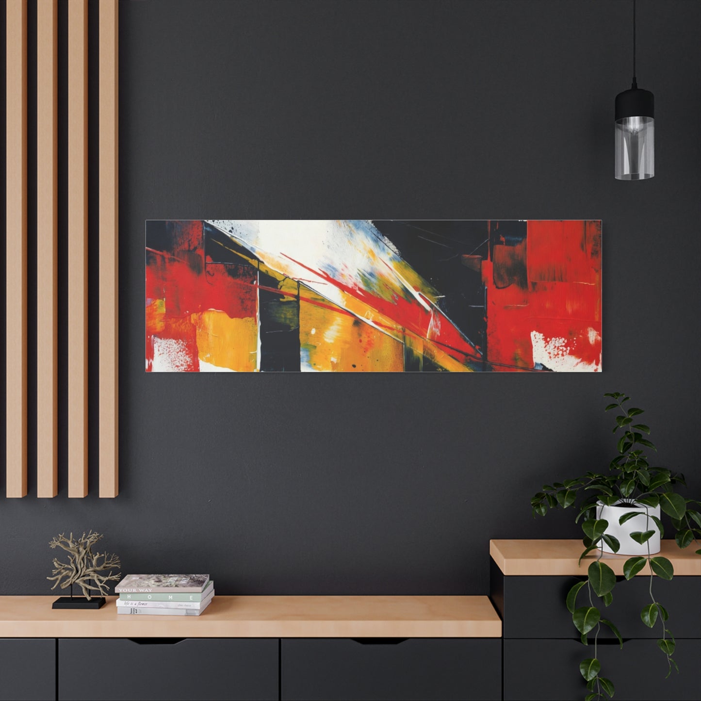 Abstract Geometric Canvas Art — Bold Red & Black Modern Wall Painting
