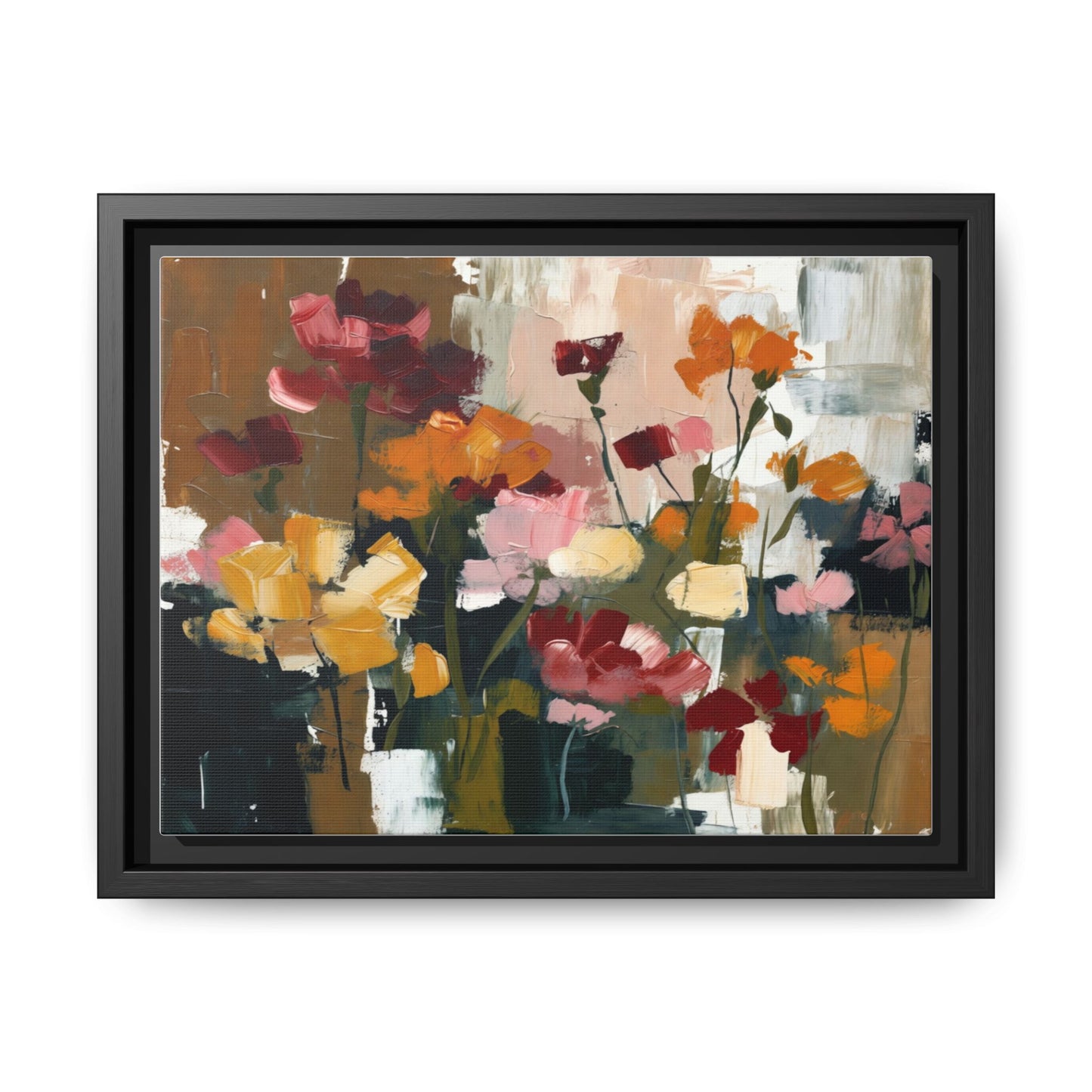 Framed Matte Canvas Floral Abstract Wall Art