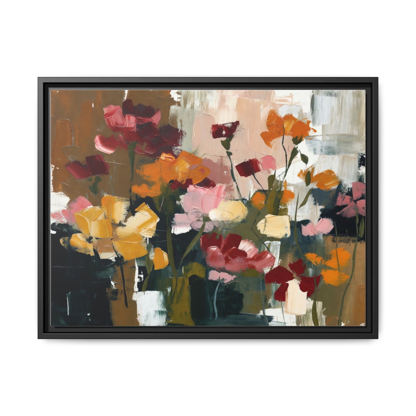 Framed Matte Canvas Floral Abstract Wall Art