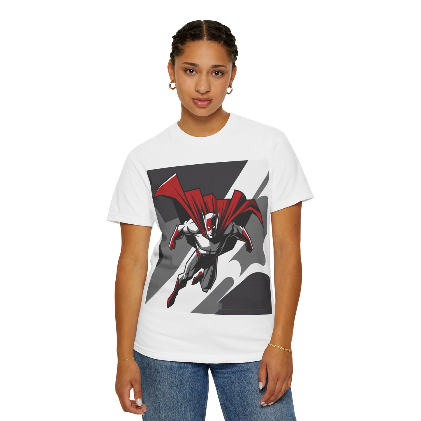 Superhero Action T-Shirt — Red Cape Comic Graphic Tee