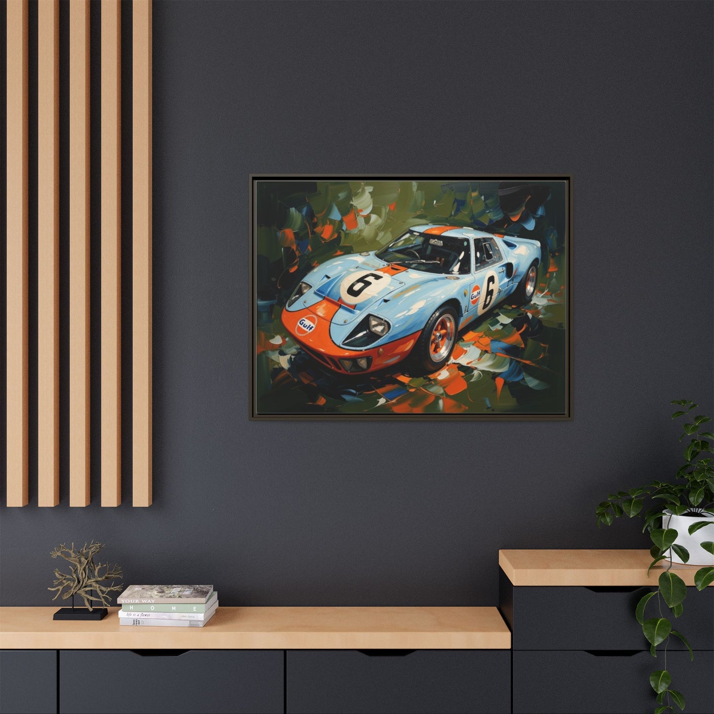 Gulf Racing GT40 Matte Framed Canvas — Vintage Sports Car Wall Art