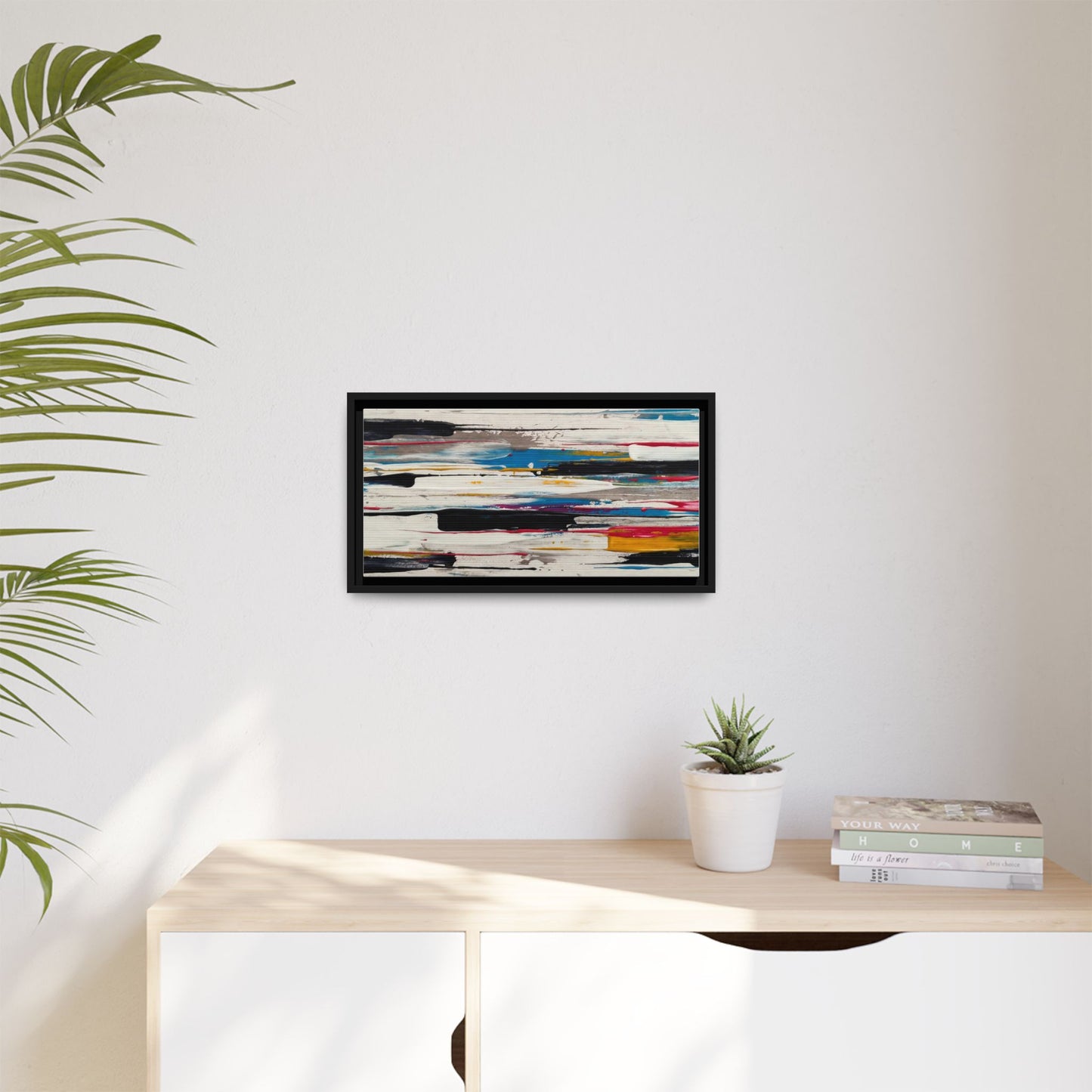 Abstract Multi-Color Framed Canvas Wall Art — Modern Horizontal Brushstroke Print