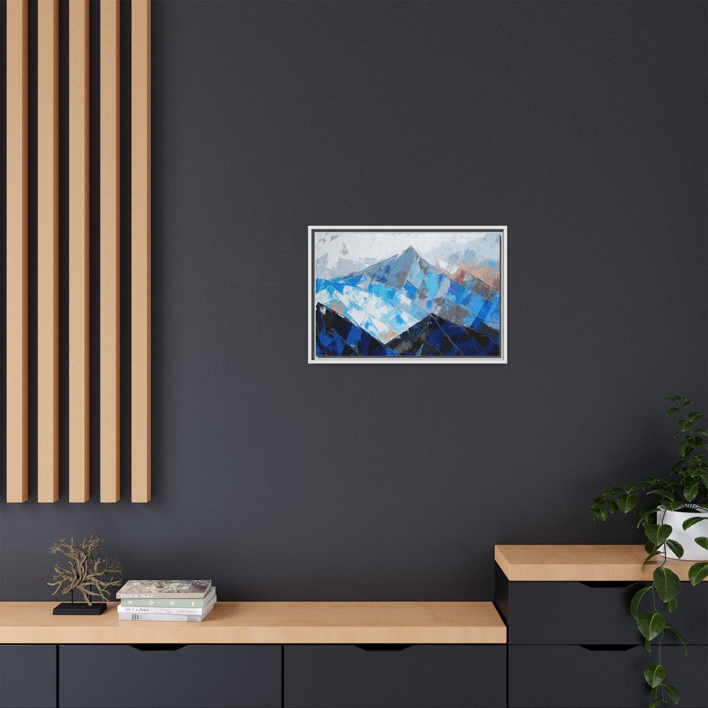 Framed Matte Canvas Blue Mountain Abstract Wall Art
