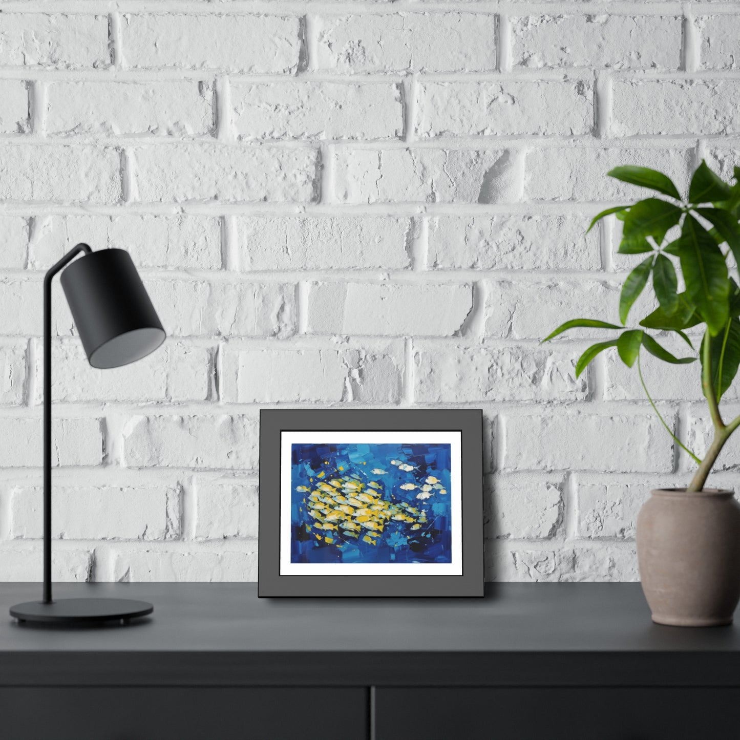 Framed Fish Poster — Blue School of Fish Nautical Wall Art Print