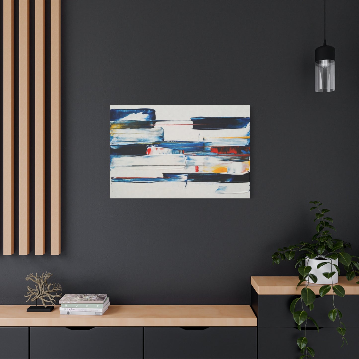 Abstract Blue Brushstroke Canvas Wall Art — Modern Stretched Matte Canvas