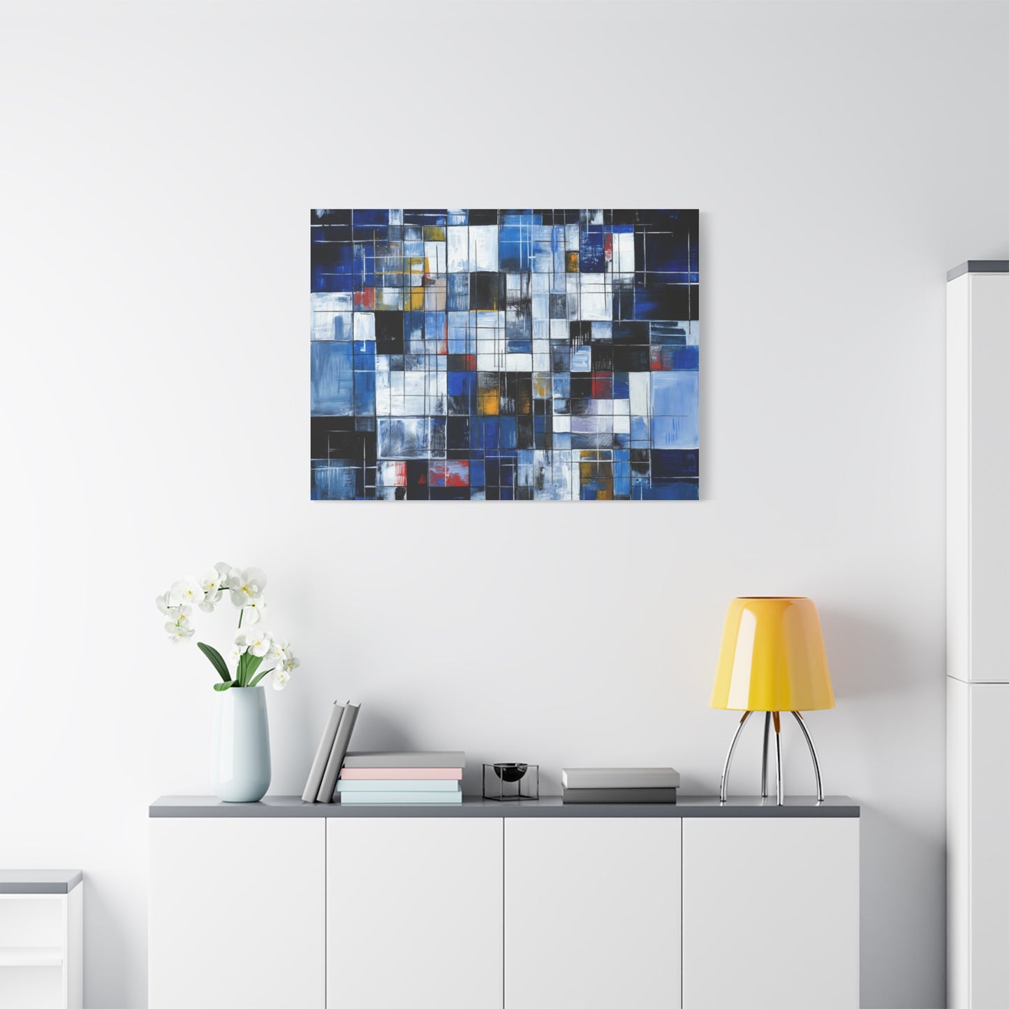 Abstract Blue Grid Matte Stretched Canvas Wall Art (1.25")