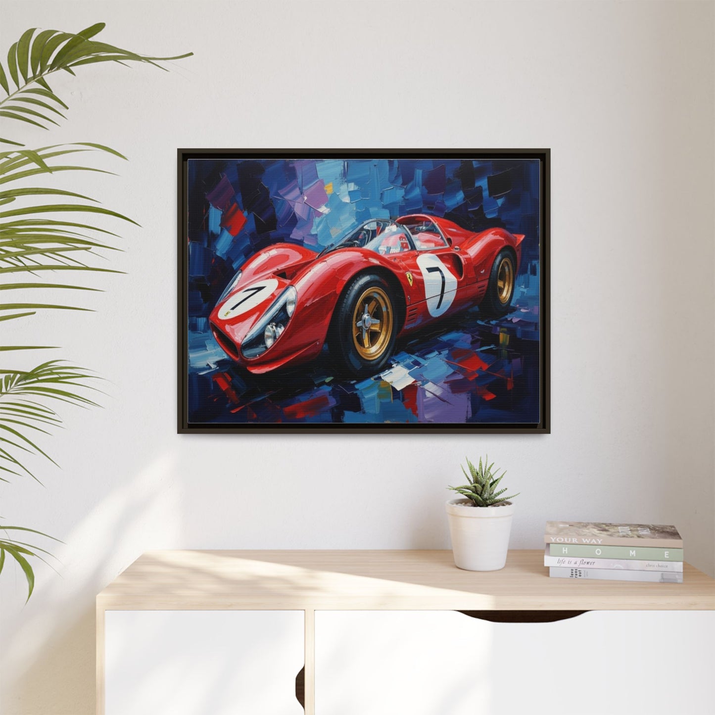 Vintage Ferrari Red Racecar Matte Canvas Framed Wall Art
