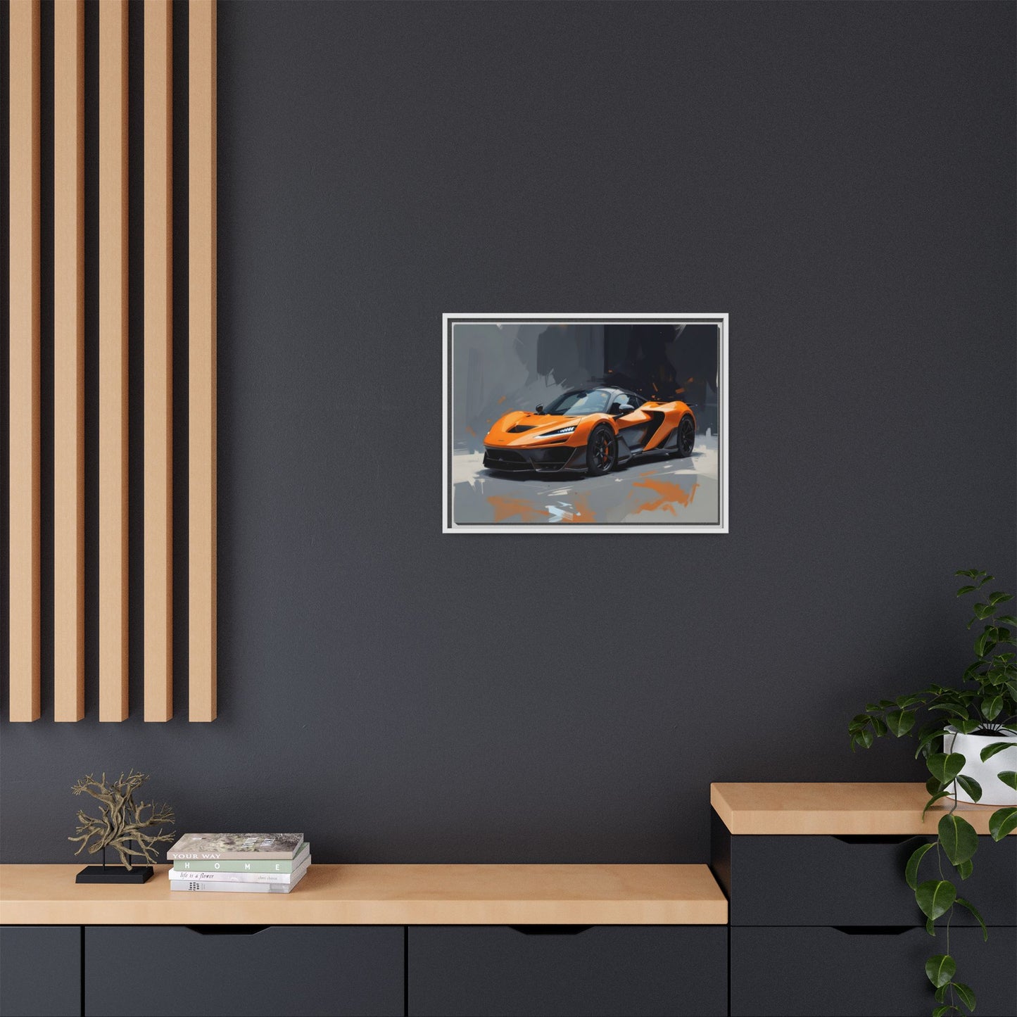 Framed Matte Canvas — Orange Sports Car Print