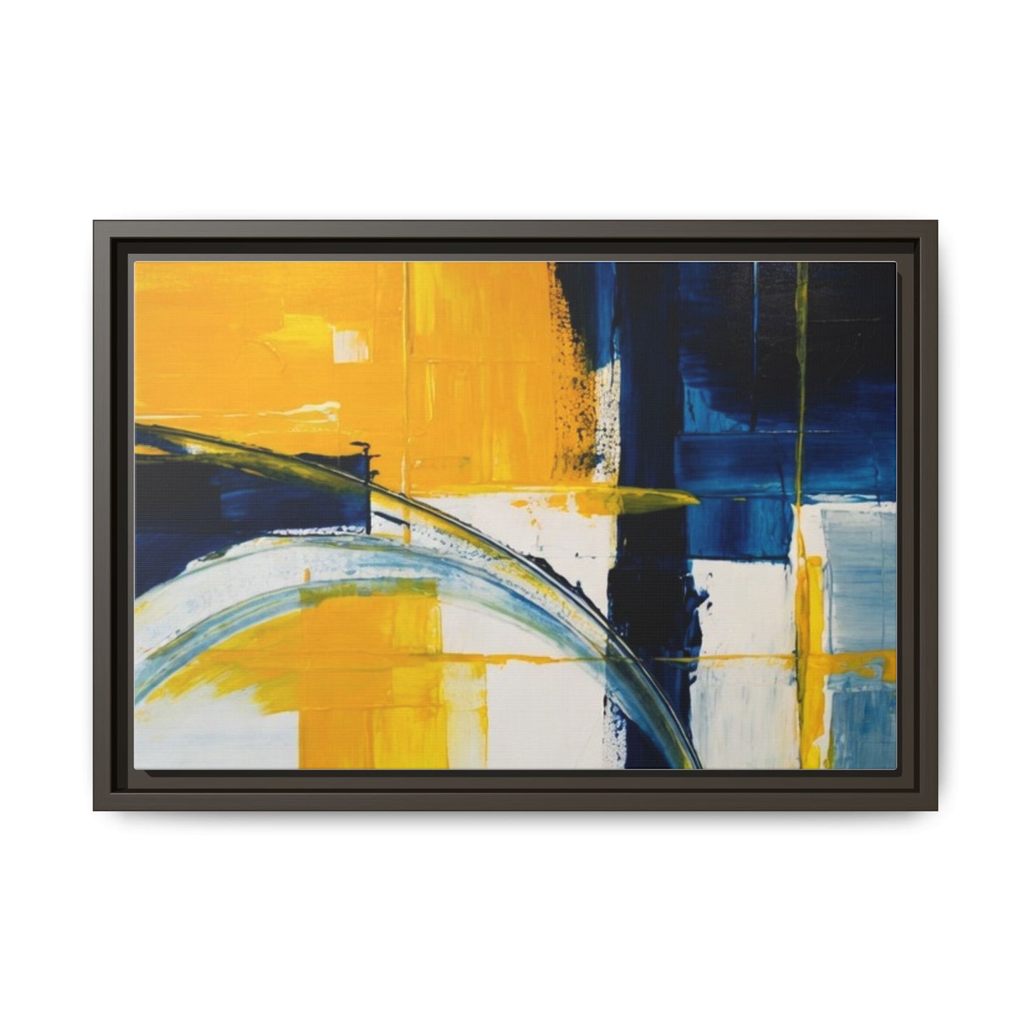 Abstract Yellow & Blue Framed Canvas Wall Art — Modern Matte Canvas Print