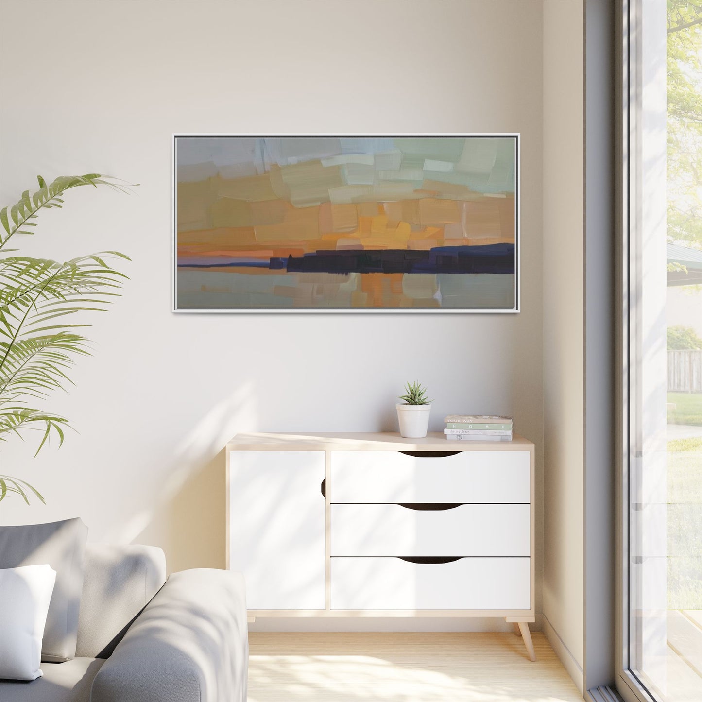 Framed Matte Canvas Sunset Abstract Landscape Art Print