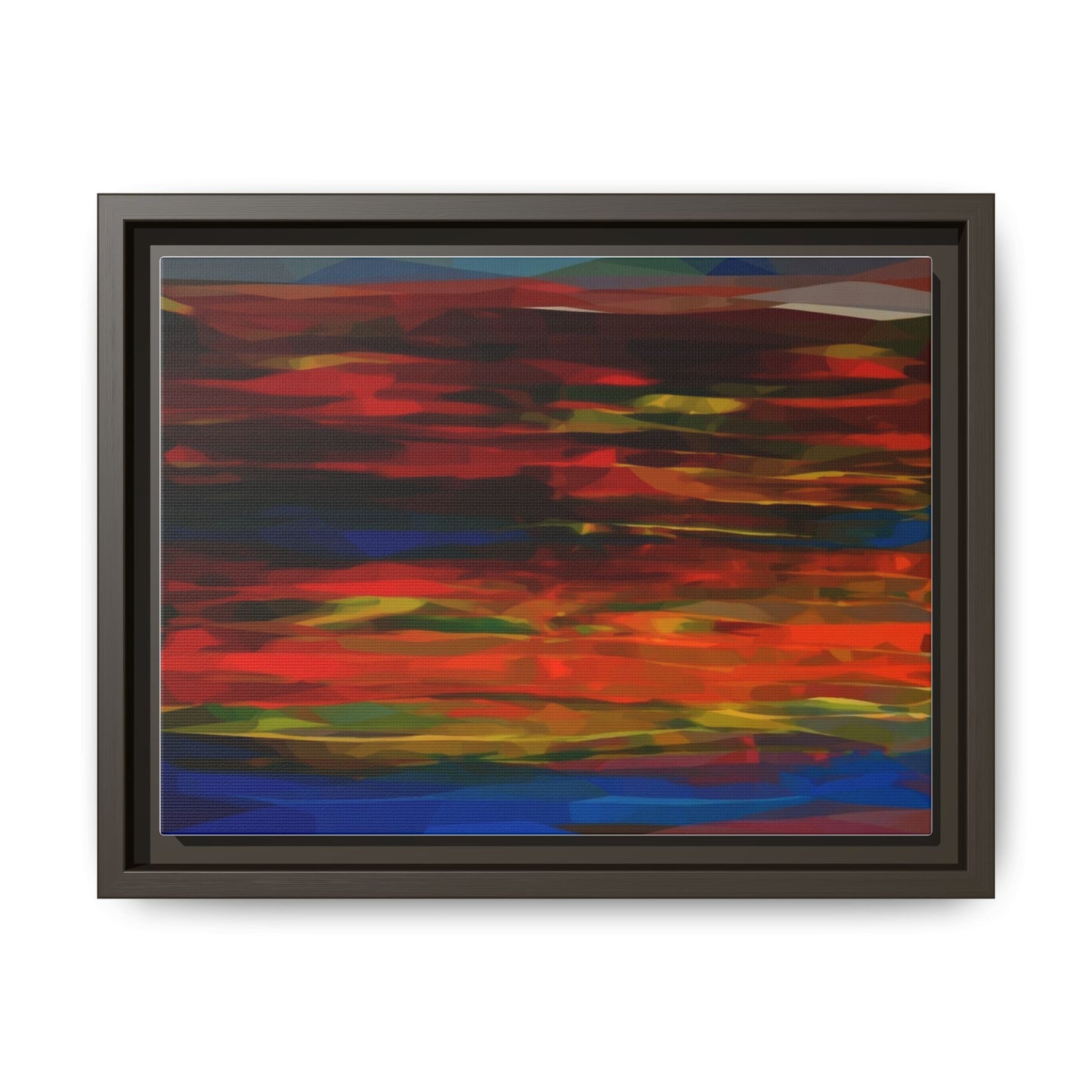 Abstract Multi-Color Matte Canvas Framed Wall Art — Bold Red & Blue Modern Painting