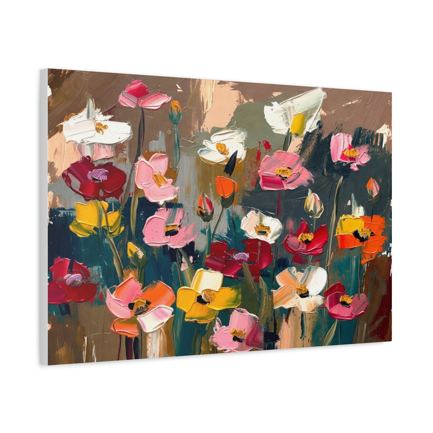 Abstract Floral Canvas Wall Art — Colorful Poppies Matte Stretched Print