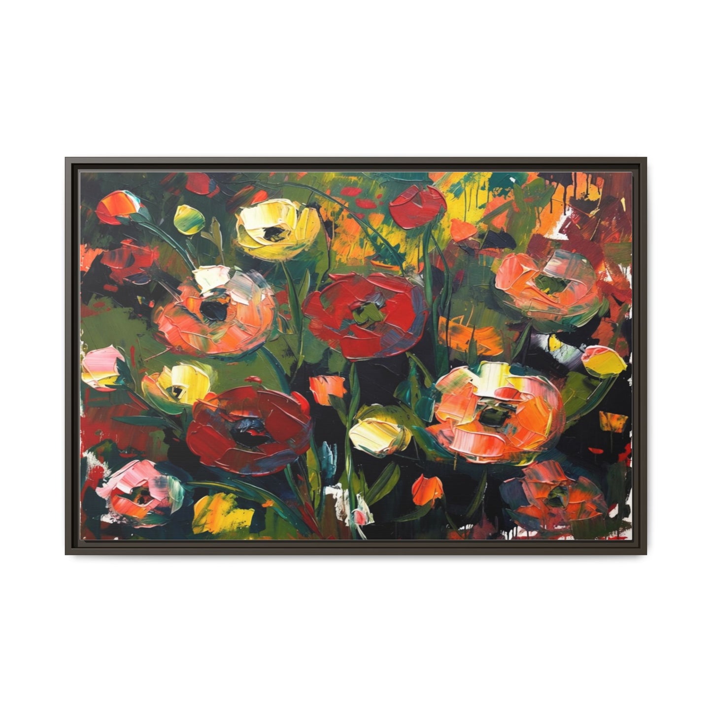 Framed Floral Canvas Print — Vibrant Abstract Poppies Wall Art