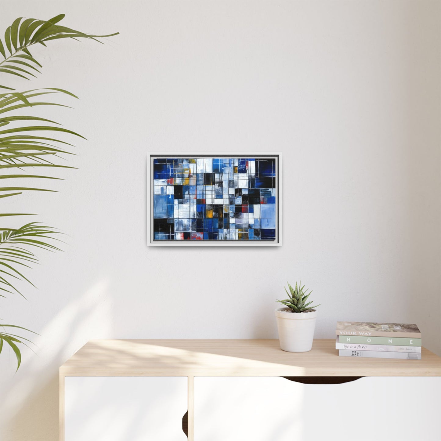 Abstract Blue Grid Matte Canvas Framed Art Print
