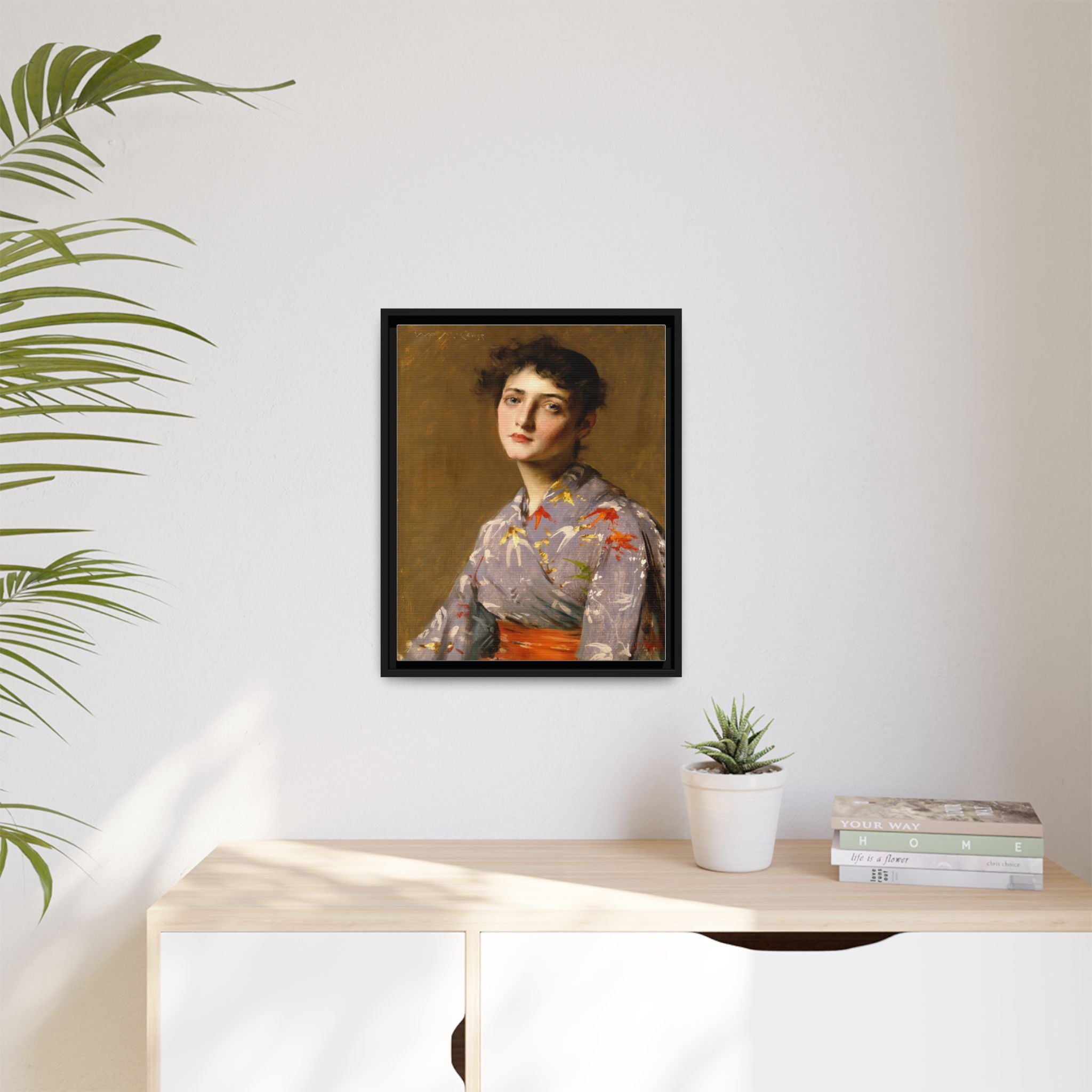 Girl in a Japanese Costume by William Merritt Chase Framed Matte Canvas Wall Art Print