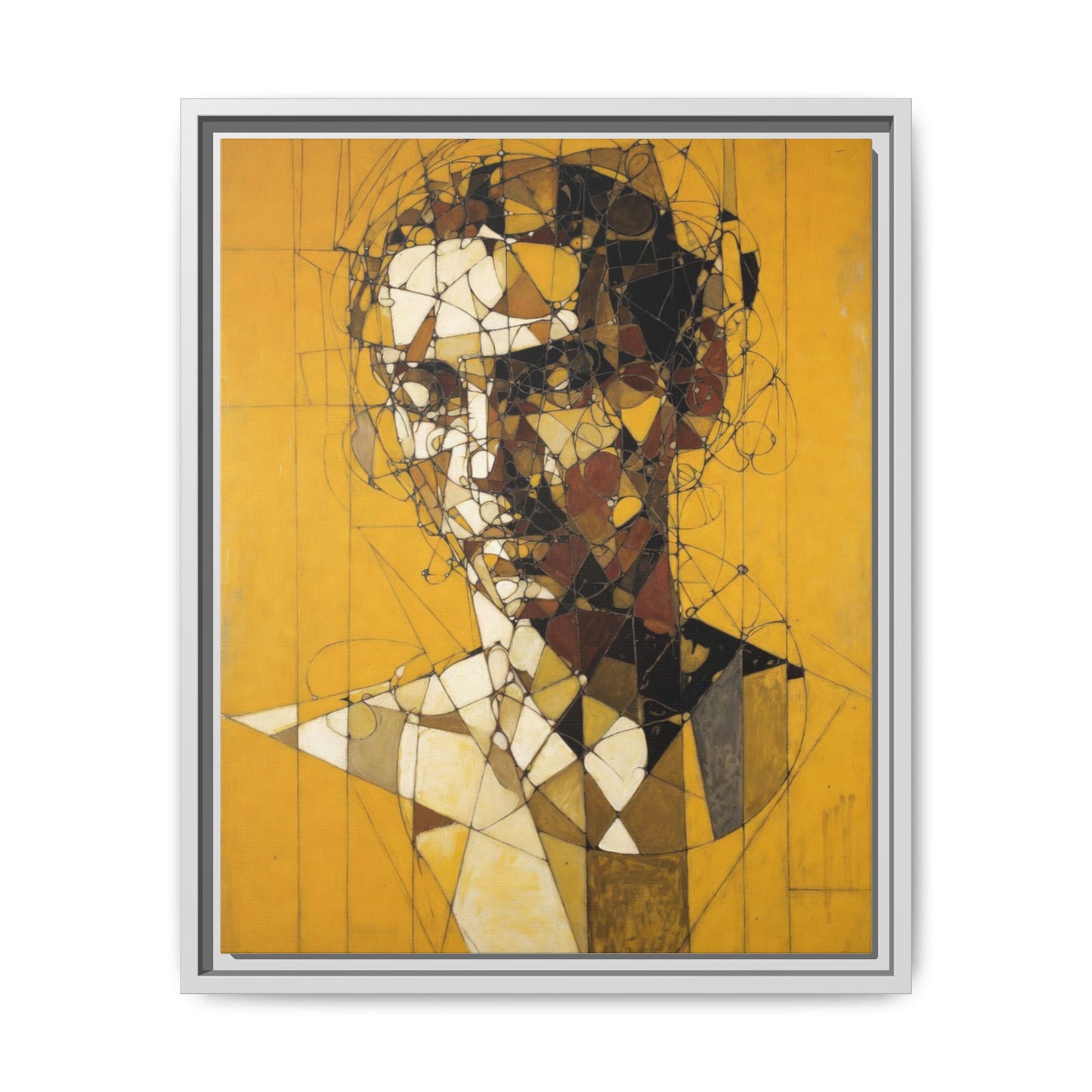 Framed Matte Canvas Art - Abstract Geometric Portrait on Mustard Yellow