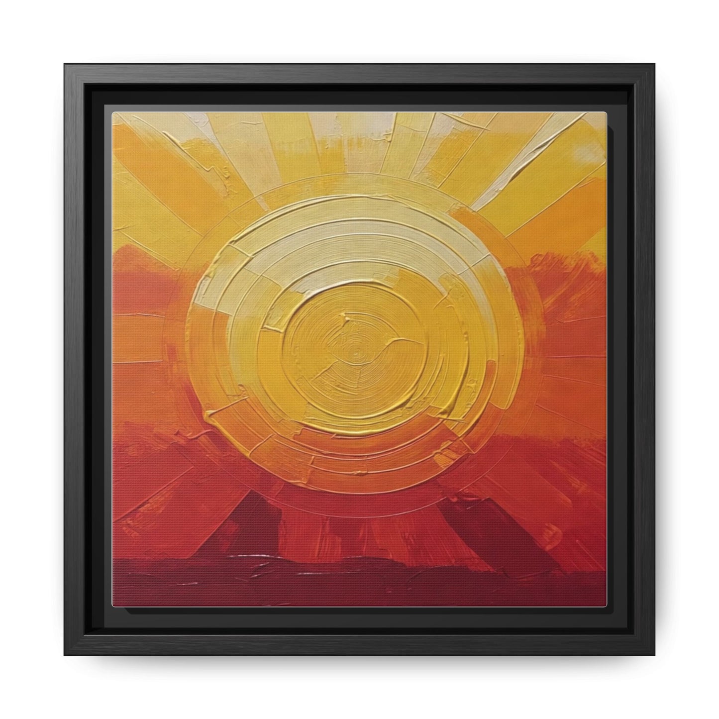 Sunburst Abstract Framed Canvas Art — Matte Multi‑Color Wall Print