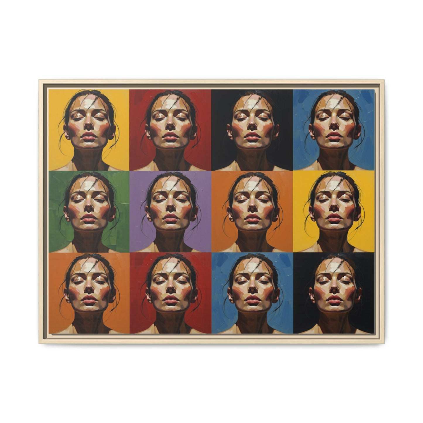Pop Art Portrait Matte Canvas Print — Framed Multi-Color Grid
