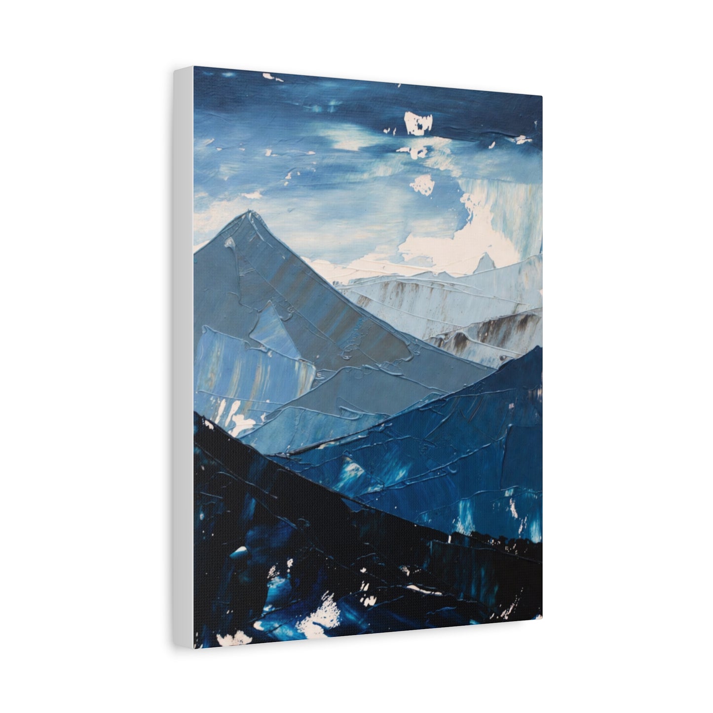Blue Mountain Abstract Canvas Wall Art – Stretched Matte Mountain Landscape