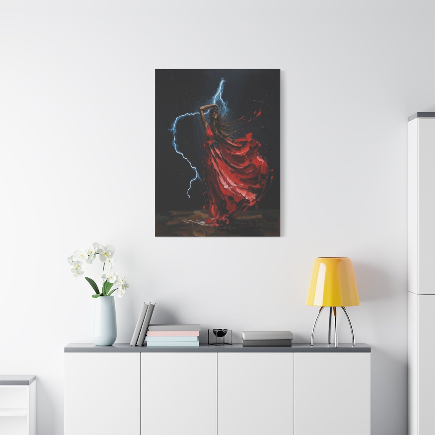 Red Dance Lightning - Matte Stretched Canvas Art