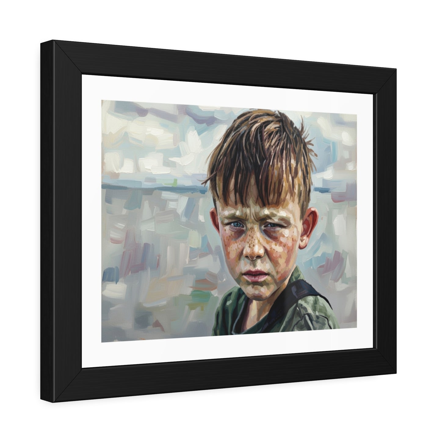 Framed Poster — Weathered Boy Portrait Art Print