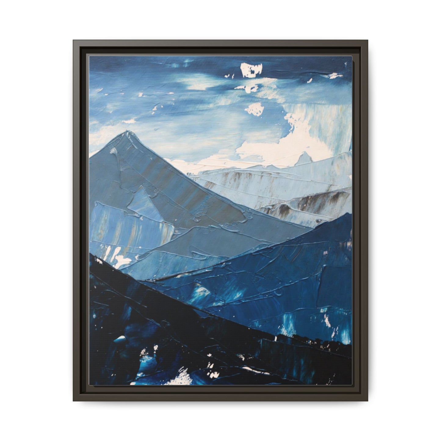 Blue Mountain Landscape Matte Canvas Framed | Abstract Mountain Wall Art