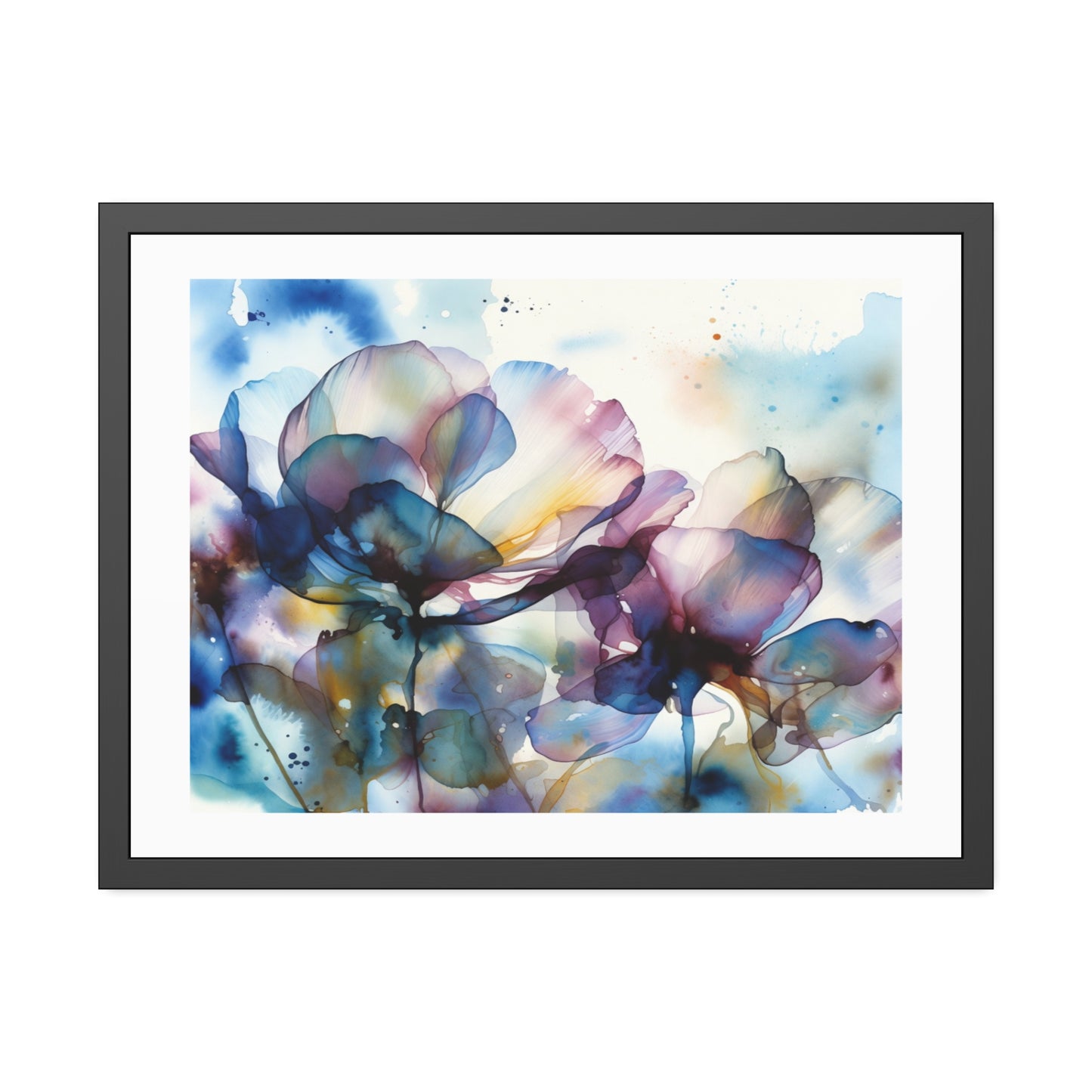 Abstract Blue Floral Framed Poster — Watercolor Flower Art Print