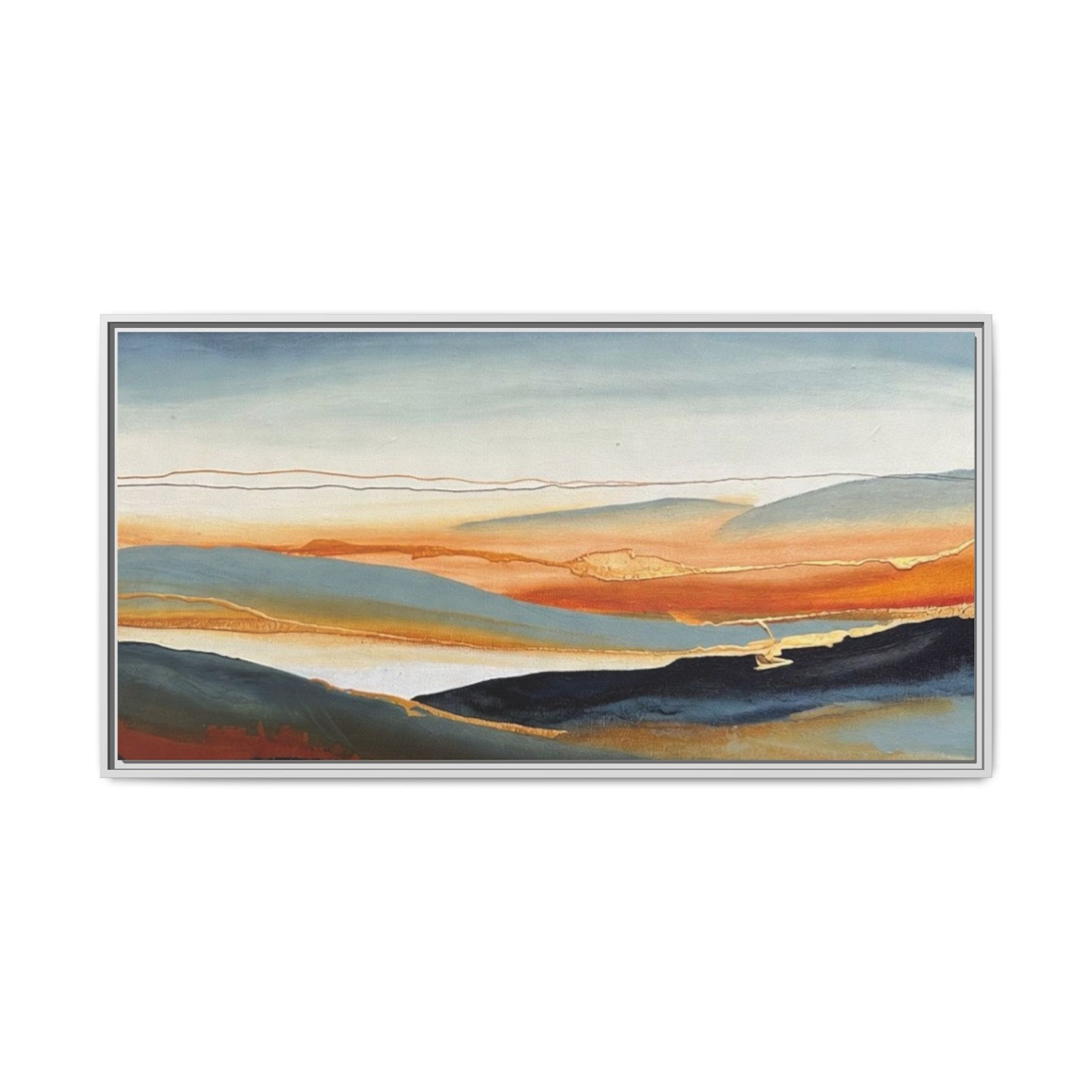 Framed Matte Canvas: Abstract Coastal Sunset Landscape Wall Art