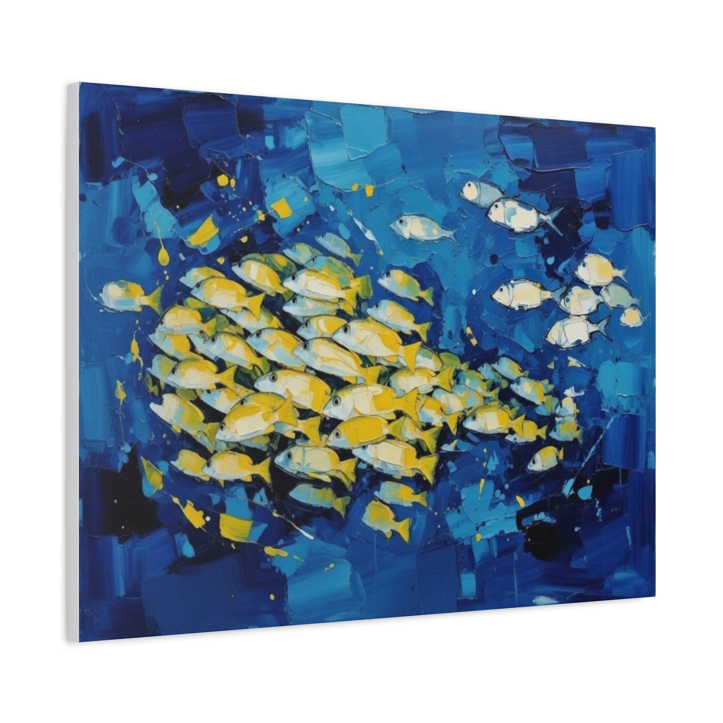 Canvas Wall Art - Blue School of Fish Matte Stretched Canvas