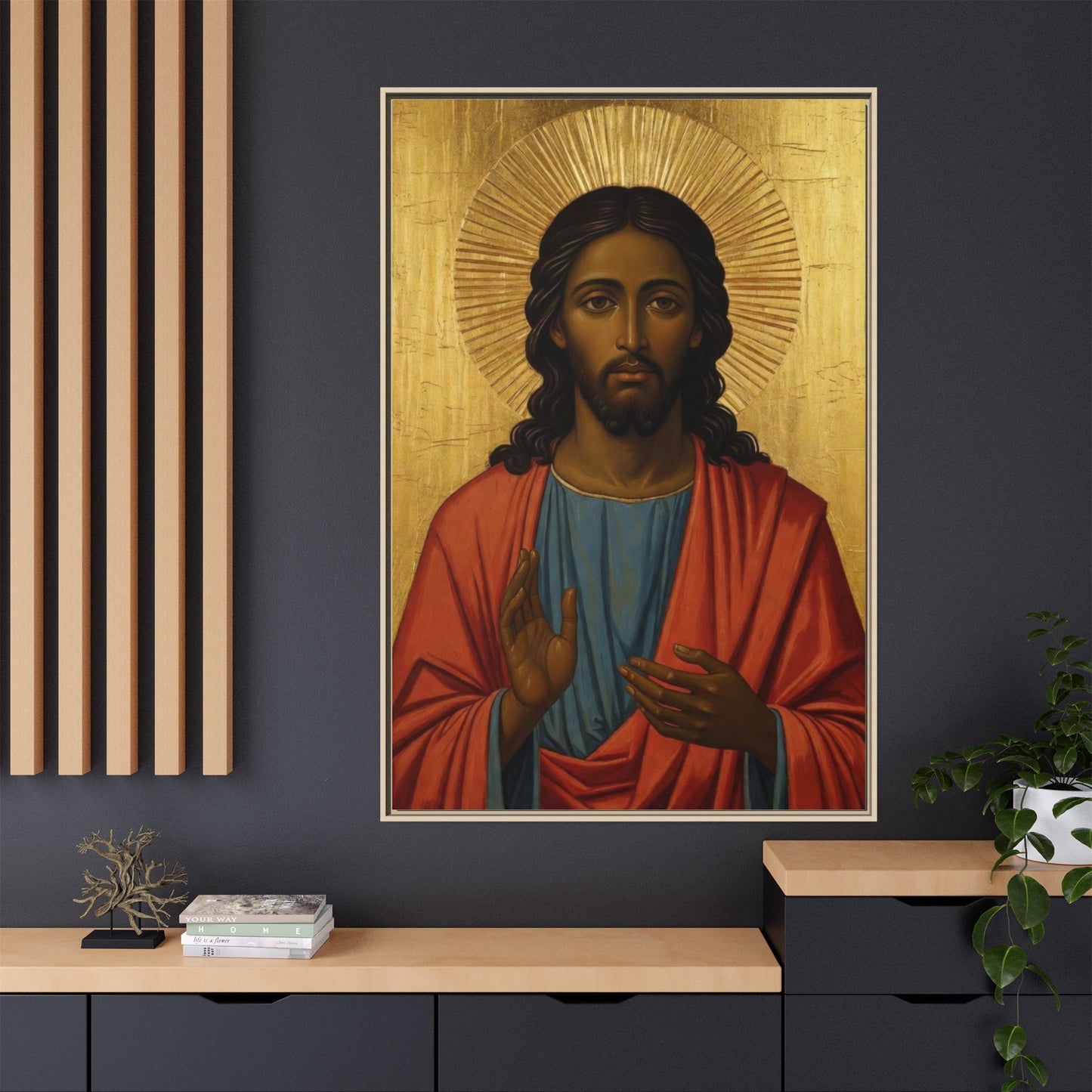 Framed Orthodox Christ Icon Matte Canvas — Religious Wall Art for Home, Church, or Prayer Corner