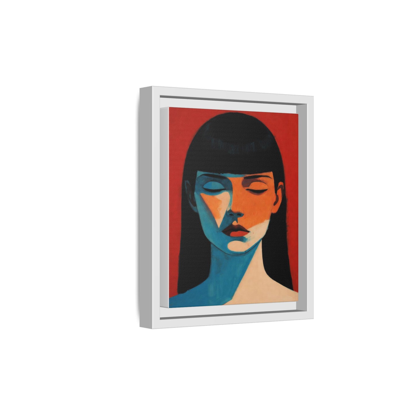 Framed Matte Canvas Art – Minimalist Portrait in Red & Teal