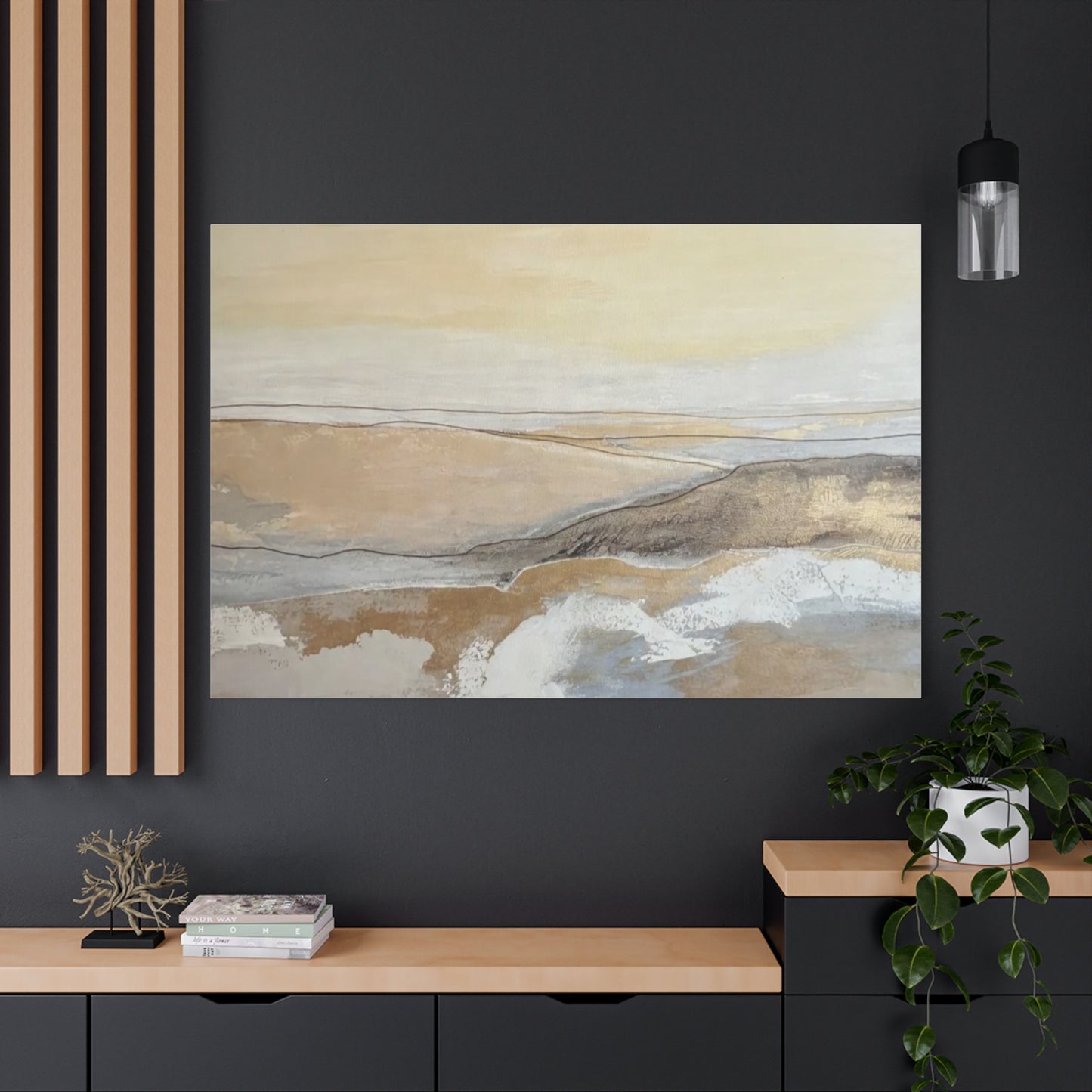 Abstract Coastal Landscape Canvas — Neutral Seascape Matte Stretched Wall Art