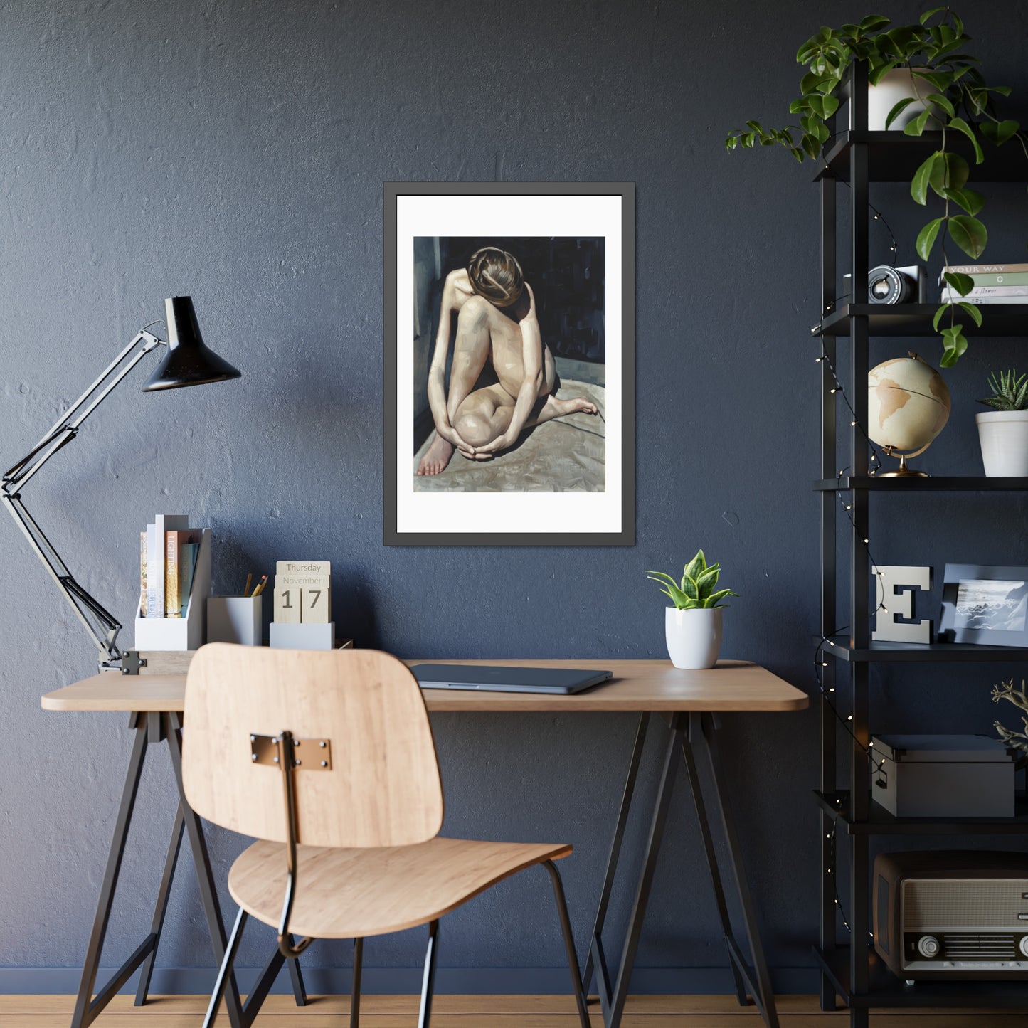 Framed Poster Contemplative Nude Figurative Art Print