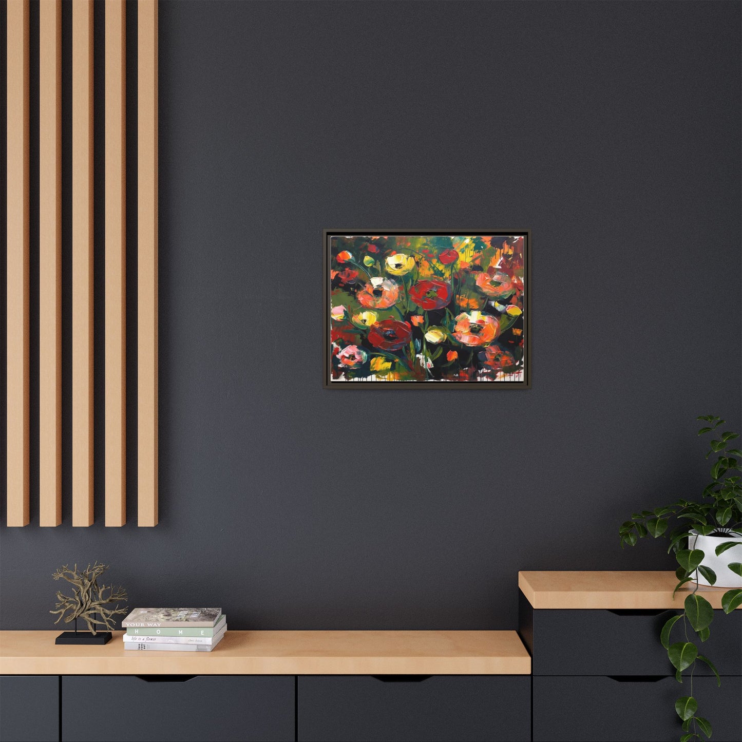 Framed Floral Canvas Print — Vibrant Abstract Poppies Wall Art