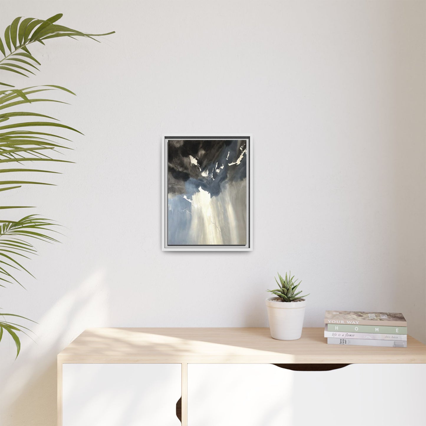 Framed Matte Canvas Art — Moody Abstract Sky Painting