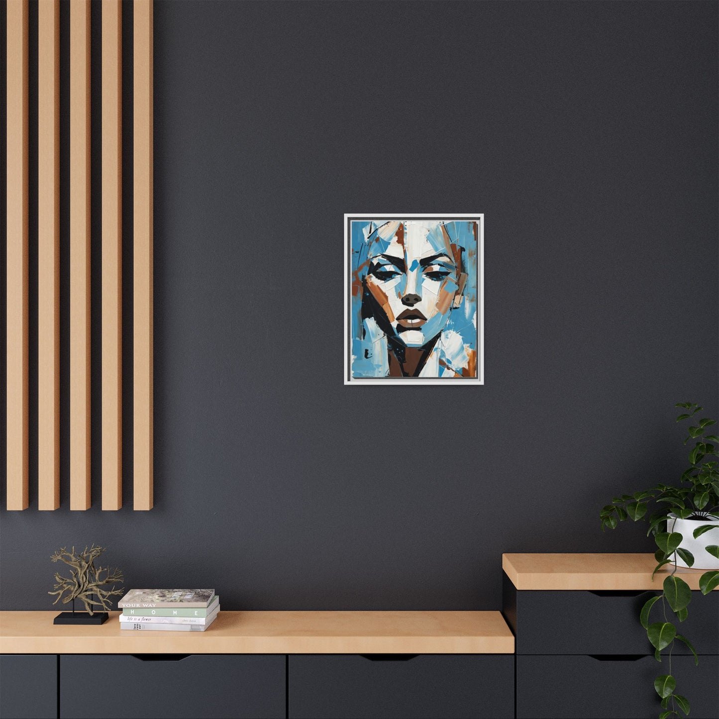 Abstract Blue Face Matte Canvas Wall Art — Framed Modern Portrait Print