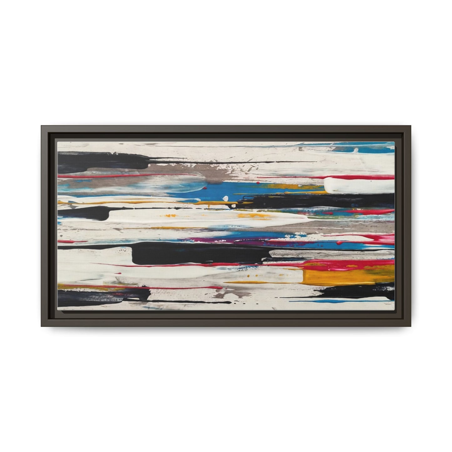 Abstract Multi-Color Framed Canvas Wall Art — Modern Horizontal Brushstroke Print